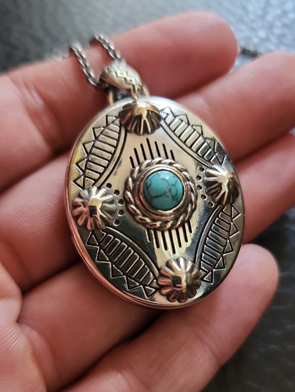 Brighton Silver-Tone Turquoise Accent Round Locket Necklace